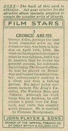 1934 Player's Film Stars #3 George Arliss Back