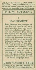 1934 Player's Film Stars #5 Joan Bennett Back