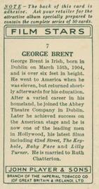 1934 Player's Film Stars #7 George Brent Back