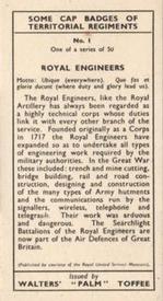 1938 Walters' Palm Toffee Some Cap Badges of Territorial Regiments #1 Royal Engineers Back