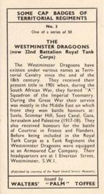 1938 Walters' Palm Toffee Some Cap Badges of Territorial Regiments #3 The Westminster Dragoons (now 22nd Battalion Royal Tank Corps) Back
