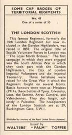 1938 Walters' Palm Toffee Some Cap Badges of Territorial Regiments #45 The London Scottish Back