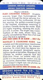 1966 Brooke Bond (Red Rose Tea) Canadian / American Songbirds (USA Blue Backs) #24 Ruby-crowned Kinglet Back
