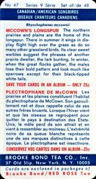 1966 Brooke Bond (Red Rose Tea) Canadian / American Songbirds (USA Blue Backs) #47 McCown's Longspur Back