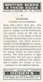 1939 Ogden's British Birds and Their Eggs #6 Cuckoo Back