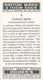1939 Ogden's British Birds and Their Eggs #8 Turtle Dove Back
