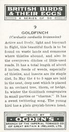 1939 Ogden's British Birds and Their Eggs #9 Goldfinch Back