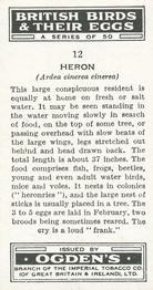 1939 Ogden's British Birds and Their Eggs #12 Heron Back