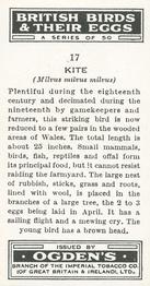 1939 Ogden's British Birds and Their Eggs #17 Red Kite Back