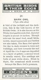 1939 Ogden's British Birds and Their Eggs #24 Barn Owl Back