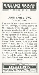 1939 Ogden's British Birds and Their Eggs #25 Long-Eared Owl Back