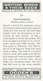 1939 Ogden's British Birds and Their Eggs #26 Partridge Back