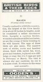 1939 Ogden's British Birds and Their Eggs #31 Raven Back