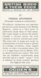 1939 Ogden's British Birds and Their Eggs #37 Hedge Sparrow Back