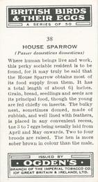 1939 Ogden's British Birds and Their Eggs #38 House Sparrow Back