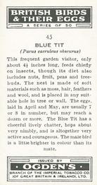1939 Ogden's British Birds and Their Eggs #45 Blue Tit Back