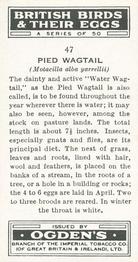 1939 Ogden's British Birds and Their Eggs #47 Pied Wagtail Back