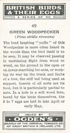 1939 Ogden's British Birds and Their Eggs #49 Green Woodpecker Back