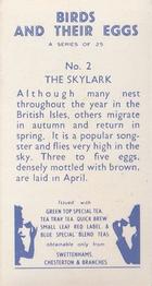 1958 Swettenhams Tea Birds and Their Eggs #2 Skylark Back