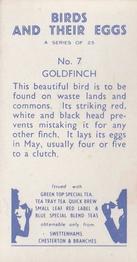 1958 Swettenhams Tea Birds and Their Eggs #7 Goldfinch Back