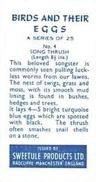 1959 Sweetule Products Birds and Their Eggs #4 Song Thrush Back
