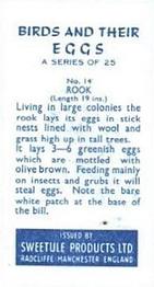 1959 Sweetule Products Birds and Their Eggs #14 Rook Back
