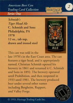 1993 Heritage Beer Cans Around The World #2 Schmidt's Tiger Head Ale Back