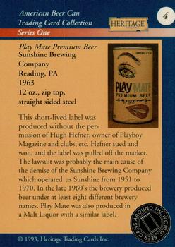 1993 Heritage Beer Cans Around The World #4 Play Mate, Premium Beer Back