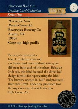 1993 Heritage Beer Cans Around The World #7 Beverwyck Irish Brand Cream Ale Back
