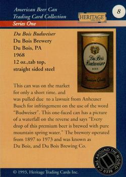 1993 Heritage Beer Cans Around The World #8 Du Bois Budweiser Back