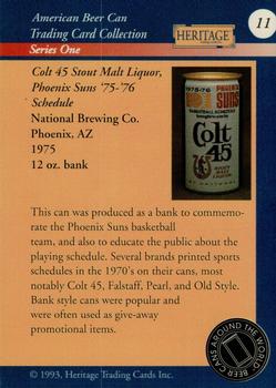 1993 Heritage Beer Cans Around The World #11 Colt 45 Stout Malt Liquor, Phoenix Suns '75-'76 Schedule Back