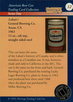 1993 Heritage Beer Cans Around The World #12 Labatt's Back
