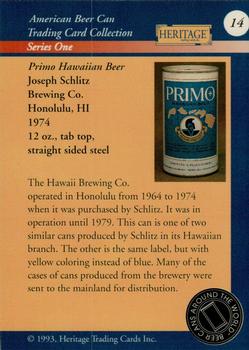 1993 Heritage Beer Cans Around The World #14 Primo Hawaiian Beer Back
