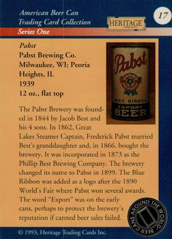 1993 Heritage Beer Cans Around The World #17 Pabst Back