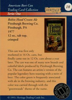 1993 Heritage Beer Cans Around The World #18 Robin Hood Cream Ale Back