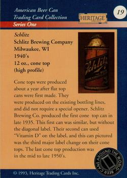 1993 Heritage Beer Cans Around The World #19 Schlitz Back