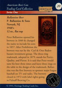 1993 Heritage Beer Cans Around The World #20 Ballantine Beer Back