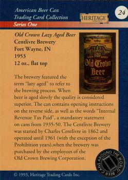 1993 Heritage Beer Cans Around The World #24 Old Crown Lazy Aged Beer Back