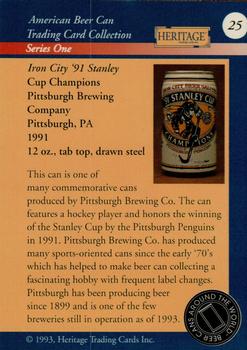 1993 Heritage Beer Cans Around The World #25 Iron City, '91 Stanley Cup Champions Back