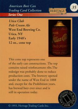 1993 Heritage Beer Cans Around The World #35 Utica Club Pale Cream Ale Back