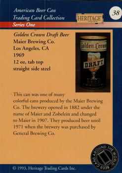 1993 Heritage Beer Cans Around The World #38 Golden Crown Draft Beer Back