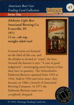 1993 Heritage Beer Cans Around The World #45 Edelweiss Light Beer Back