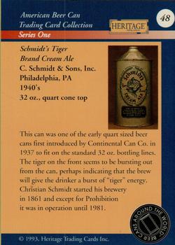 1993 Heritage Beer Cans Around The World #48 Schmidt's Tiger Brand Cream Ale Back