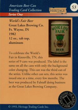 1993 Heritage Beer Cans Around The World #53 World's Fair Beer Back