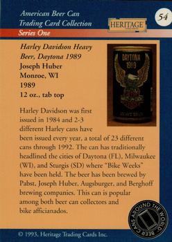 1993 Heritage Beer Cans Around The World #54 Harley Davidson Heavy Beer, Daytona 1989 Back