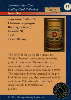 1993 Heritage Beer Cans Around The World #55 Feigenspan Amber Ale Back