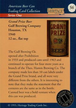 1993 Heritage Beer Cans Around The World #56 Grand Prize Beer Back
