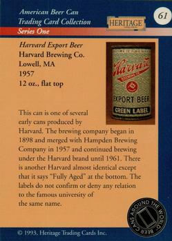 1993 Heritage Beer Cans Around The World #61 Harvard Export Beer Back