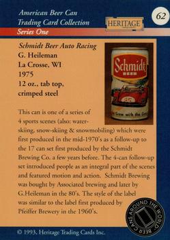 1993 Heritage Beer Cans Around The World #62 Schmidt Beer Auto Racing Back