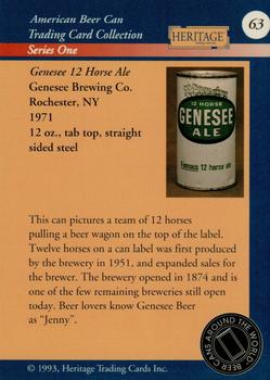 1993 Heritage Beer Cans Around The World #63 Genesee 12 Horse Ale Back